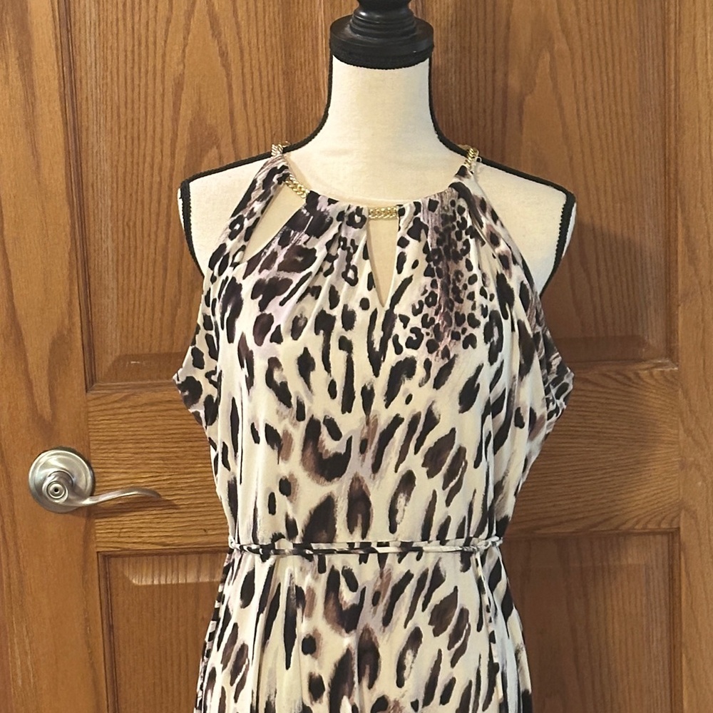 Animal Print Halter Dress with gold necklace detail